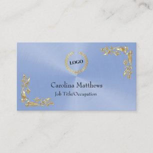 Business Logo Gold Foil Floral Corner Light Blue Card