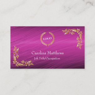 Business Logo Gold Foil Floral Corner Magenta Card