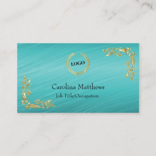 Business Logo Gold Foil Floral Corner Teal Card