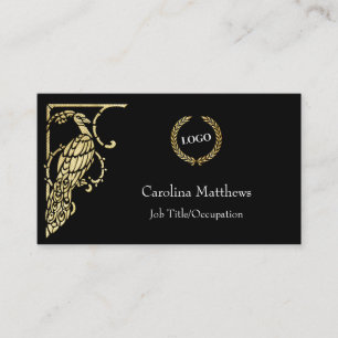Business Logo Gold Foil Peacock Bird Card