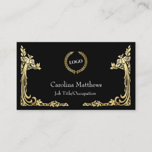 Business Logo Gold Foil Peacock Corner Black Card