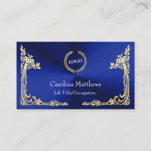 Business Logo Gold Foil Peacock Corner Blue Card