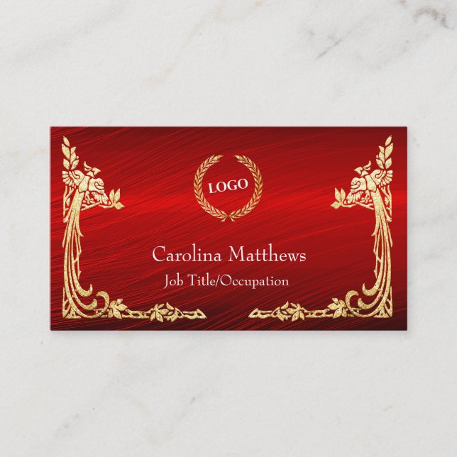 Business Logo Gold Foil Peacock Corner Red Card (Front)