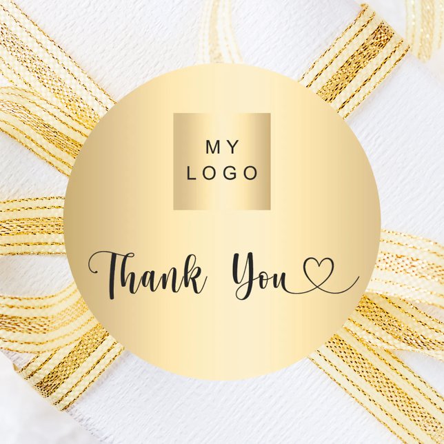 Business logo gold thank you classic round sticker (Creator Uploaded)