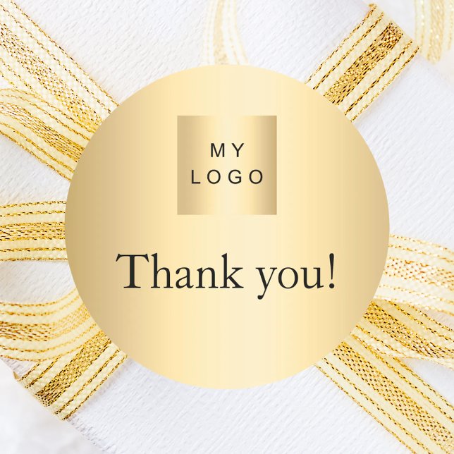 Business logo gold thank you classic round sticker (Creator Uploaded)