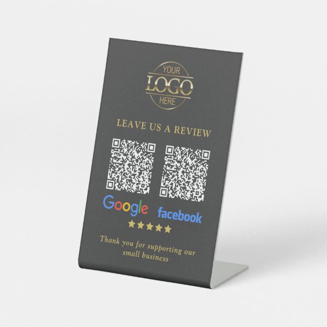 Business Logo Google & Facebook Reviews QR Code Pe Pedestal Sign (Front)