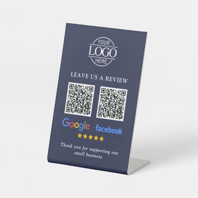 Business Logo Google & Facebook Reviews QR Code Pe Pedestal Sign (Front)