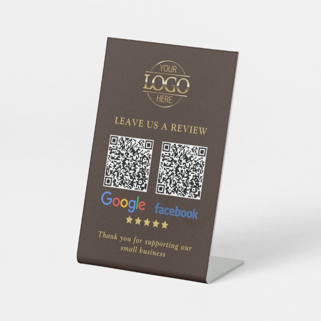 Business Logo Google & Facebook Reviews QR Code Pe Pedestal Sign (Front)