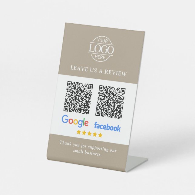 Business Logo Google & Facebook Reviews QR Code Pedestal Sign (Front)