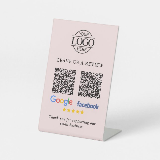 Business Logo Google & Facebook Reviews QR Code Pedestal Sign (Front)
