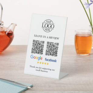 Business Logo Google & Facebook Reviews QR Code Pedestal Sign