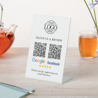 Business Logo Google & Facebook Reviews QR Code Pedestal Sign