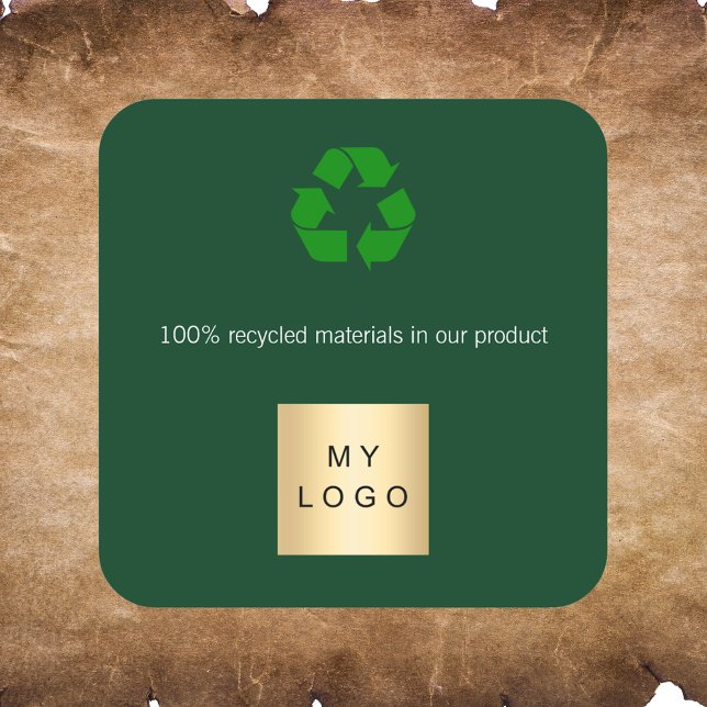 Business logo green recyckling symbol product square sticker (Creator Uploaded)