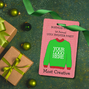 Business Logo Green Ugly Sweater Winner Badge ID Badge