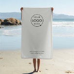 Business Logo | Grey Minimalist Promotional Swag Beach Towel<br><div class="desc">A simple custom silver grey business beach towel template in a modern minimalist style which can be easily updated with your company logo,  slogan and business details. #beachtowel #logo #business #swag</div>