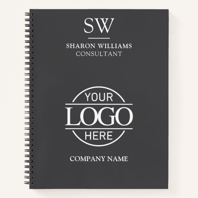 Business Logo Grey & White Monogram Initial Notebook (Front)