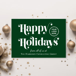 Business Logo Happy Holidays Green Christmas Holiday Card