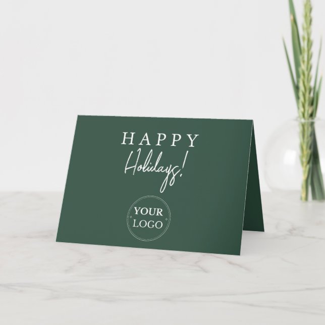 Business Logo Happy Holidays Green Holiday Card (Front)
