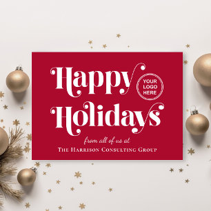 Business Logo Happy Holidays Red Christmas Holiday Card