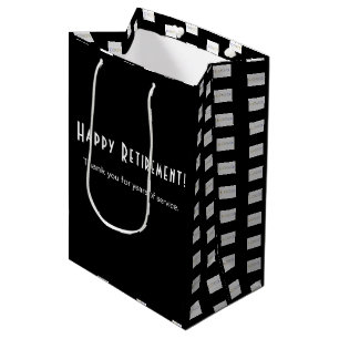 Business Logo Happy Retirement Black and White Medium Gift Bag