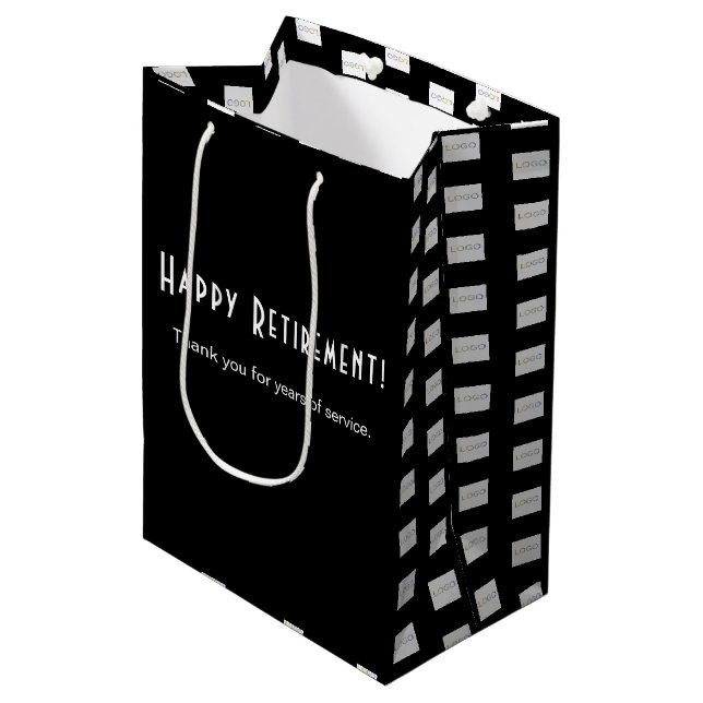Business Logo Happy Retirement Black and White Medium Gift Bag (Front Angled)