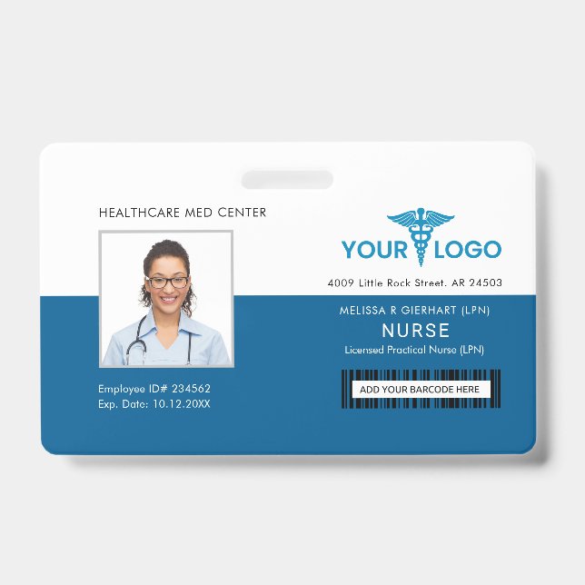 Business Logo Healthcare Employee Custom Photo ID Badge (Front)