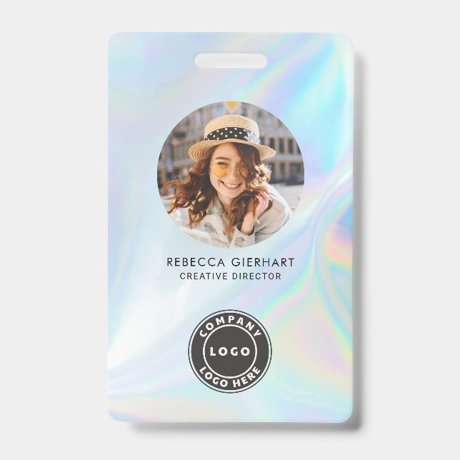 Business Logo Holographic Employee Photo ID Badge (Front)