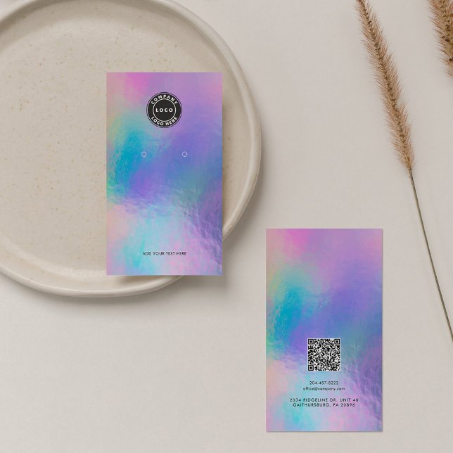 Business Logo Holographic QR Code Earring Display (Company Logo QR Code Purple Holographic Earring Display Card)