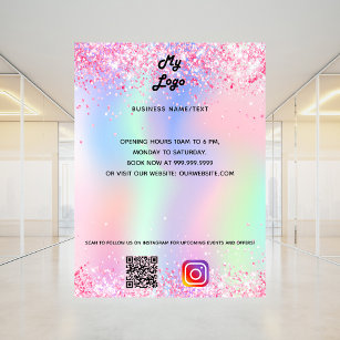 Business logo holographic qr code instagram text poster