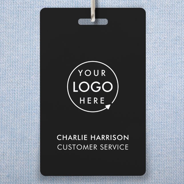 Business Logo ID | Modern Black Employee Staff Badge (Sleek black company branded staff ID badges for business events & employee identification.)
