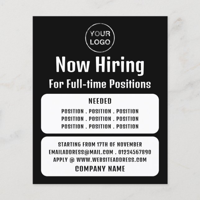 Business Logo, Job Vacancy Recruitment Advertising Flyer (Front)