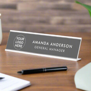  Business Logo l Clean Grey Professional Company   Desk Name Plate