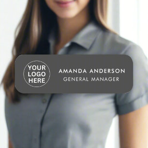 Business Logo l Clean Grey Professional Company   Name Tag