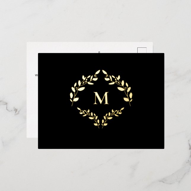Business Logo Laurel Wreath Monogram Thank you Foil Holiday Postcard (Front/Back)