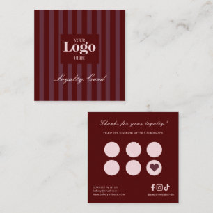 Business Logo Luxury Burgundy Stripes Cafe Loyalty Card