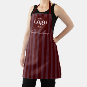 Business Logo Luxury Burgundy Stripes Chef Apron