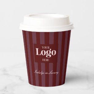 Business Logo Luxury Burgundy Stripes Coffee Paper Cups