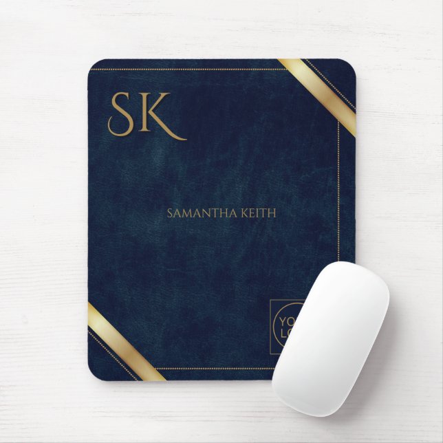 Business Logo Luxury Navy Leather 2025 Custom Mouse Pad (With Mouse)
