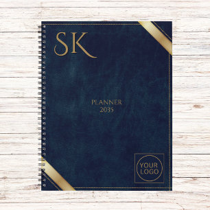 Business Logo Luxury Navy Leather 2025 Custom Planner