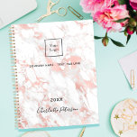 Business logo marble rose gold monogram 2023 planner<br><div class="desc">A stylish,  classic white and rose gold marble background.  Personalize and add your business,  company logo,  a text,  year and personal name.  Black letters.  If you want it without text,  use your back-space key to delete.</div>