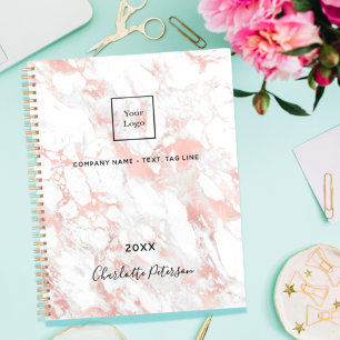 Business logo marble rose gold monogram 2023 planner