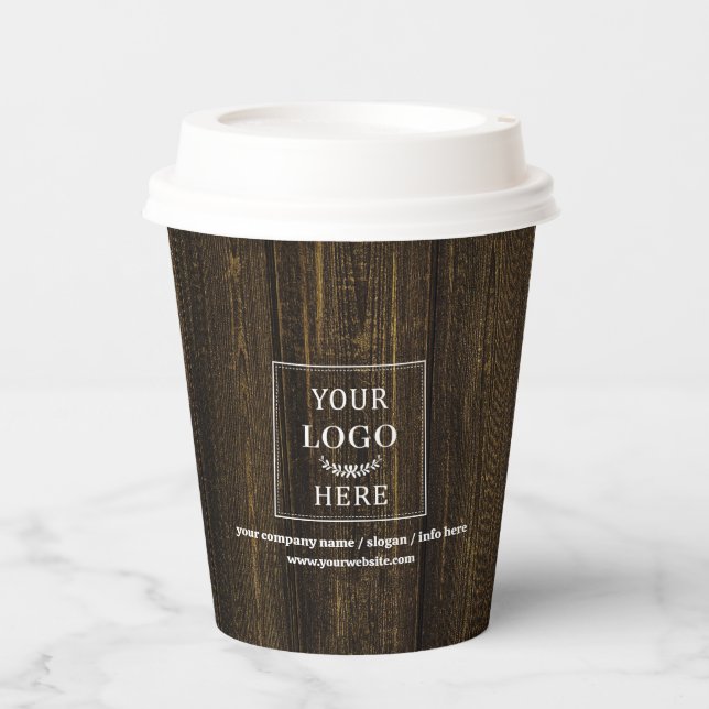 Business Logo Marketing Promotional Rustic Wood Paper Cups (Front)