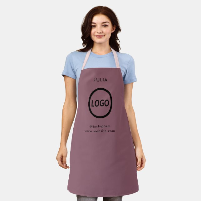 Business Logo Mauve Taupe Employee Staff Name Apr Apron (Worn)
