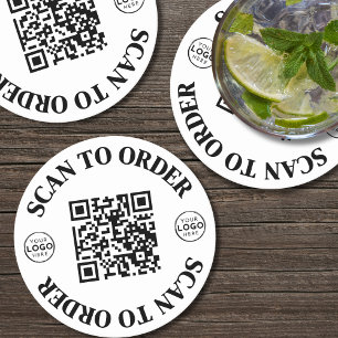 Business Logo Menu Scan To Order QR Code Round Paper Coaster