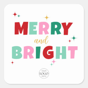 Business Logo Merry & Bright Colourful Typography Square Sticker