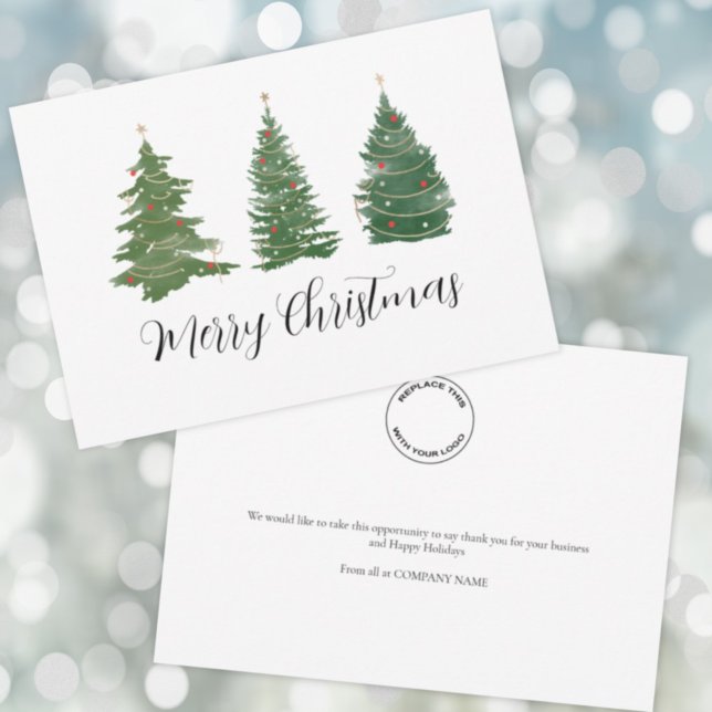 Business Logo Merry Christmas Script and Trees Hol Holiday Card (Creator Uploaded)