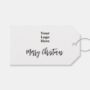 Business Logo Merry Christmas Script Black & White Gift Tags