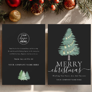 Business Logo Merry Christmas Tree Festive Lights Holiday Card