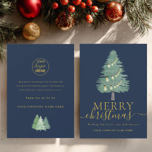 Business Logo Merry Christmas Tree Gold Script Holiday Card