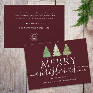 Business Logo Merry Christmas Trees Elegant Script Holiday Card